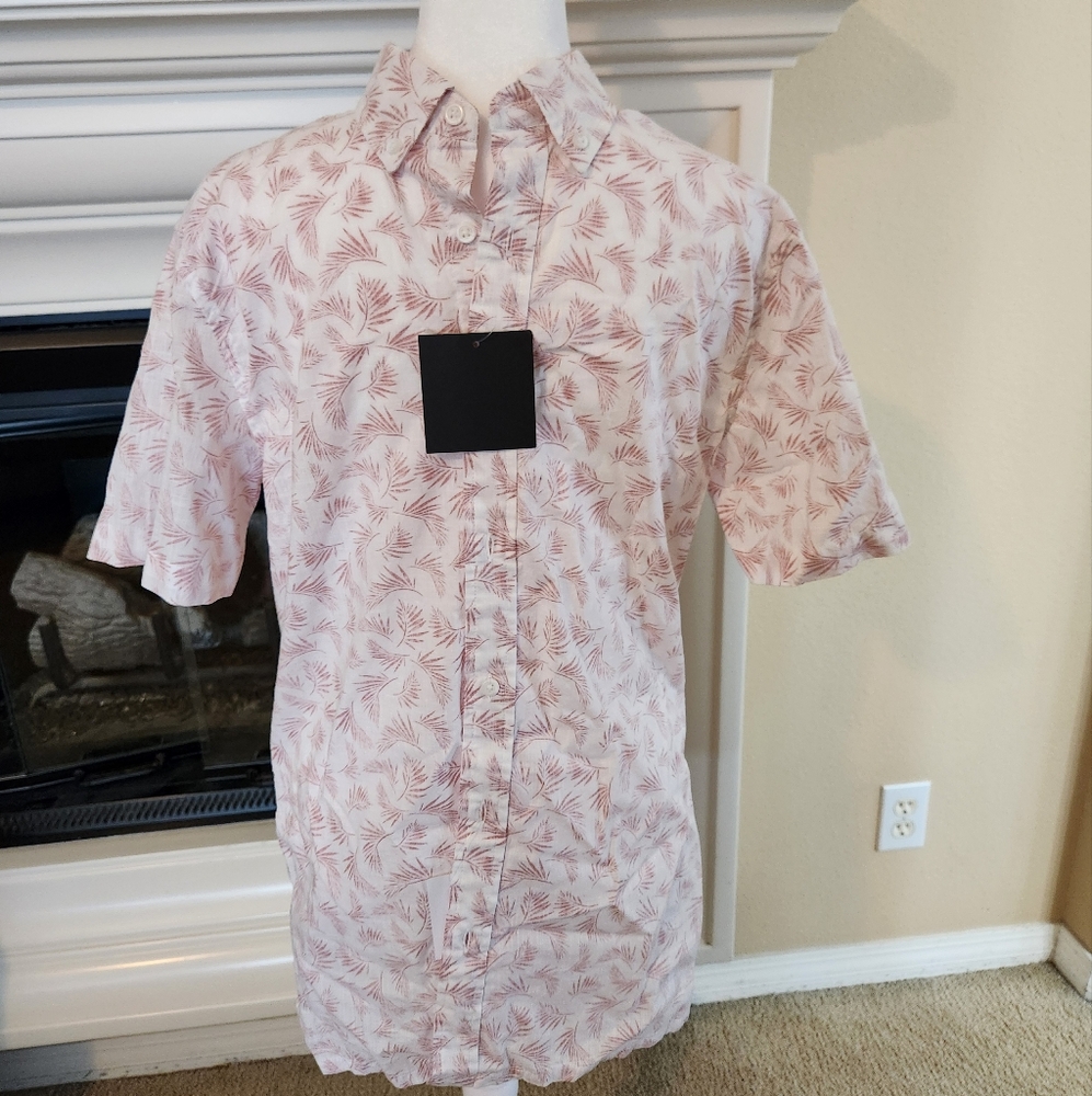 14th & Union Men's shirt white coral tropical leaves-Small-NWT